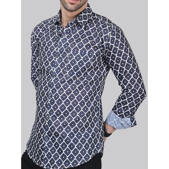 Opulent Men's Printed Full Sleeve Casual Linen Shirt