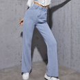 thumbnail image 4 of Gibobby Jeans dama talla extra Los pantalones de las mujeres son cómodos y pierna recta pantalones casuales de cintura alta pantalones vaqueros de pierna ancha de moda(Azul,CH), 4 of 5