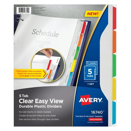 UPC: 0072782167400 | Avery Clear Easy View Durable Plastic Dividers  5 Tabs (16740)