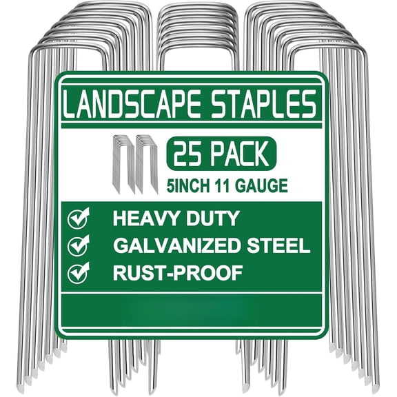 Garden Stakes 5Inch-25Pack,Heavy Duty Galvanized Landscape ,Anti-Rust Ground Pins for Weed Barrier Fabric,Yard Lawn, Cover,Tent and Landscaping Decoration