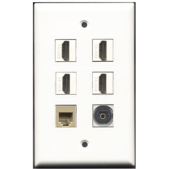 RiteAV - 4 Port HDMI 1 Phone RJ11 RJ12 Beige 1 Toslink Wall Plate