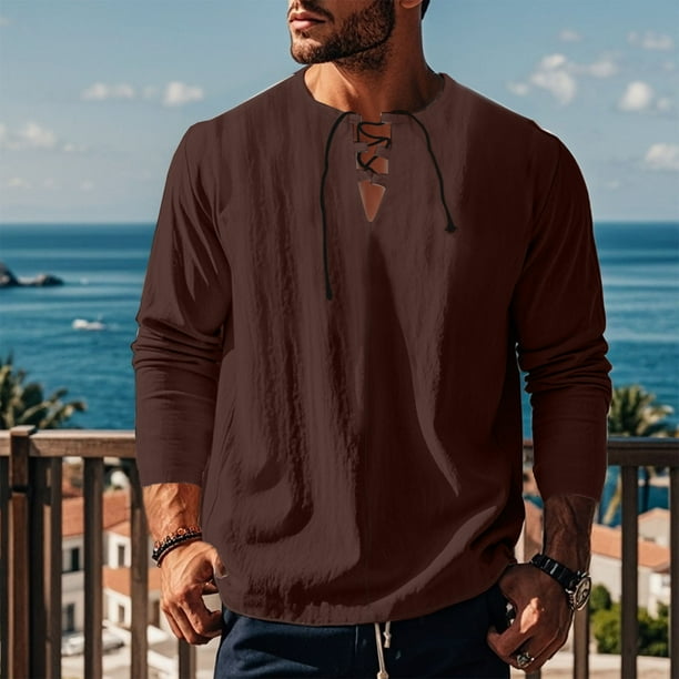 Blusas y camisas de manga larga con cuello redondo para hombre, informales, de color liso, con hombros descubiertos, rectas, con lazo en el pecho, cuello redondo, manga larga, blusas de licra.