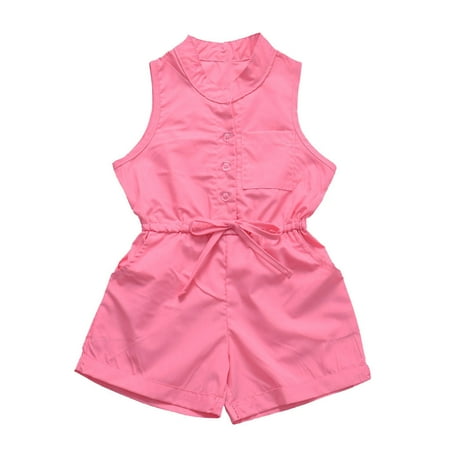 

Binmer Toddler Baby Kids Girls Sleeveless Solid Ribbons Bow Romper Jumpsuit Clothes