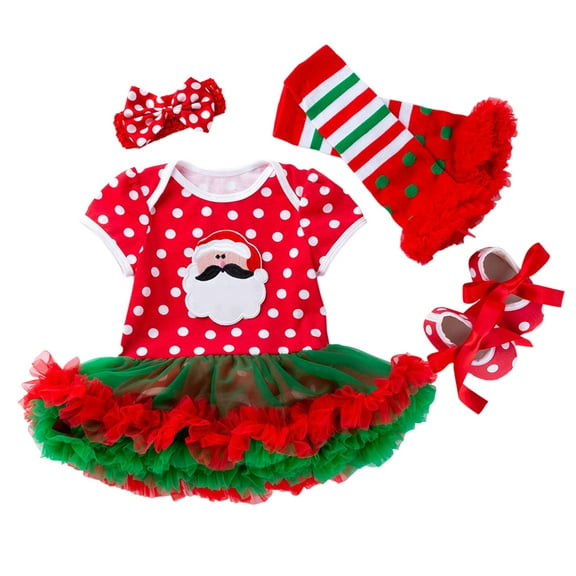 Glisme 4 Pack Toddler Girls Outfits Christmas Printed Short Sleeve Romper Skirt With Headband Clothing Set Army Green Comfort Fit Suit For Girl/6-12 Months