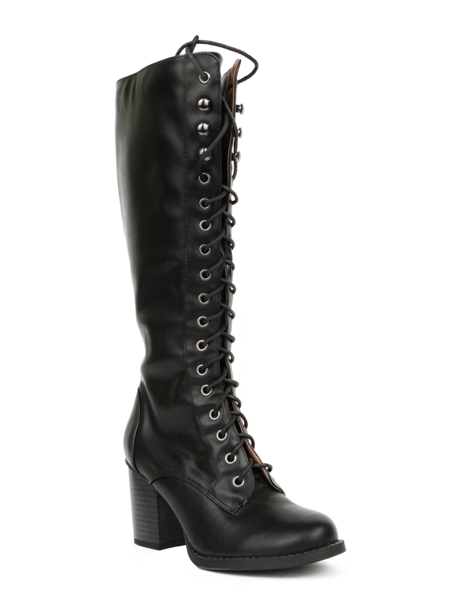 Lace-Up Block Heel Knee-High Boots for Women – Stylish & Supportive Design