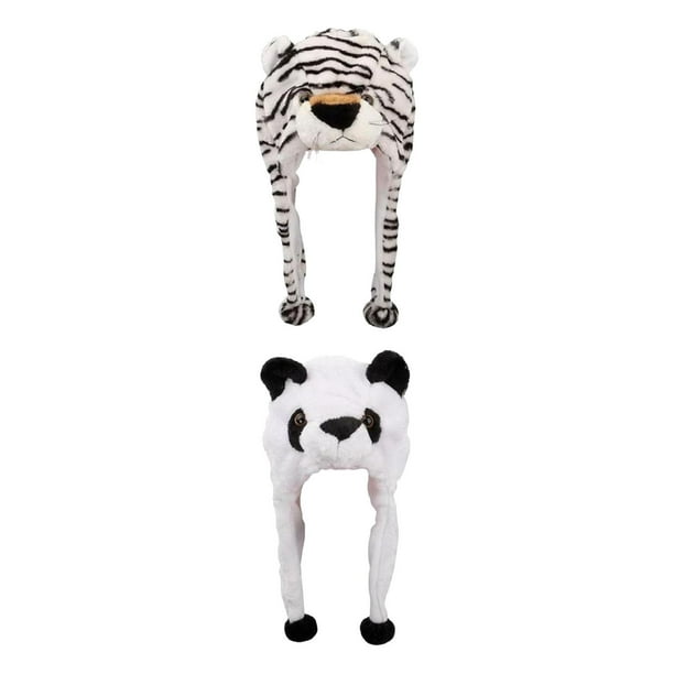 Conjunto de 2 Sombreros de Peluche con Diseño de Animales Adorables, Accesorio Divertido para Fiestas y Sesiones Fotográficas panda y tigre