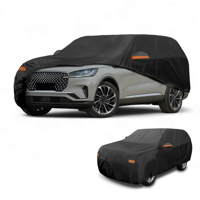 Funda para auto impermeable para todo clima, protección exterior contra el sol y la lluvia, con tiras reflectantes, negra para Lincoln Aviator