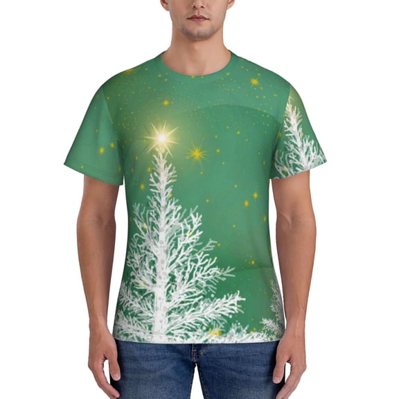 Vsdgher Christmas Green Print Men's Dry Fit Mesh Athletic Shirts Moisture Wicking Tennis T-Shirt Tops