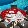 thumbnail image 6 of Red Christmas Round Tablecloth, Fitted Table Cover with Elastic for 45"-54" Round Tables, Snowman Snowflake Gifts Xmas Tree Table Cloth Outdoor Indoor Dinning Party Waterproof Tablecloths, 6 of 7