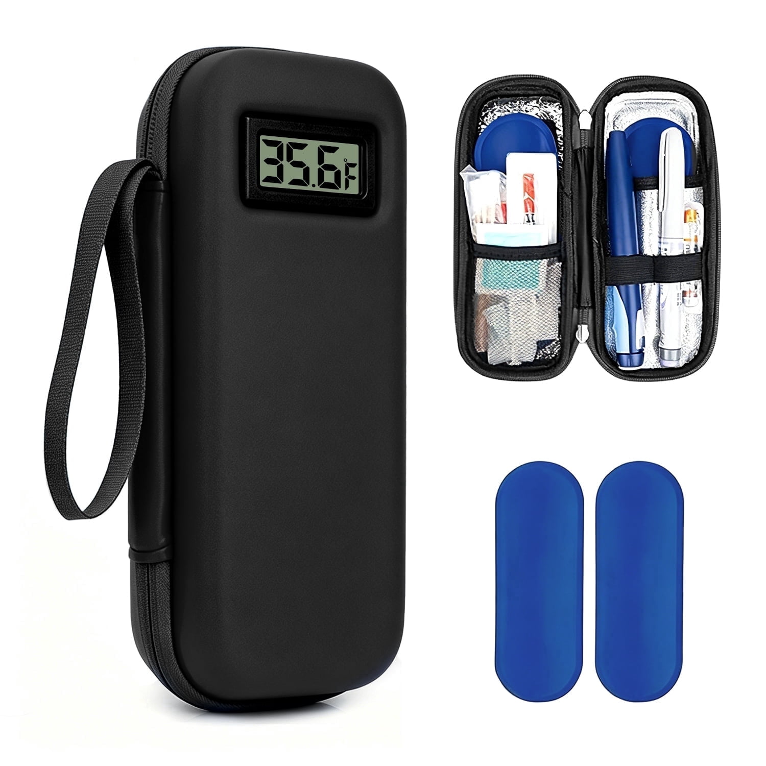 Smyeviva Insulin Cooler Travel Case Temperature Display with 2 TSA Approved Ice Packs Insulin Pen Cooler Case for Diabetic Insulin and Peptide Medication Cases (Black)