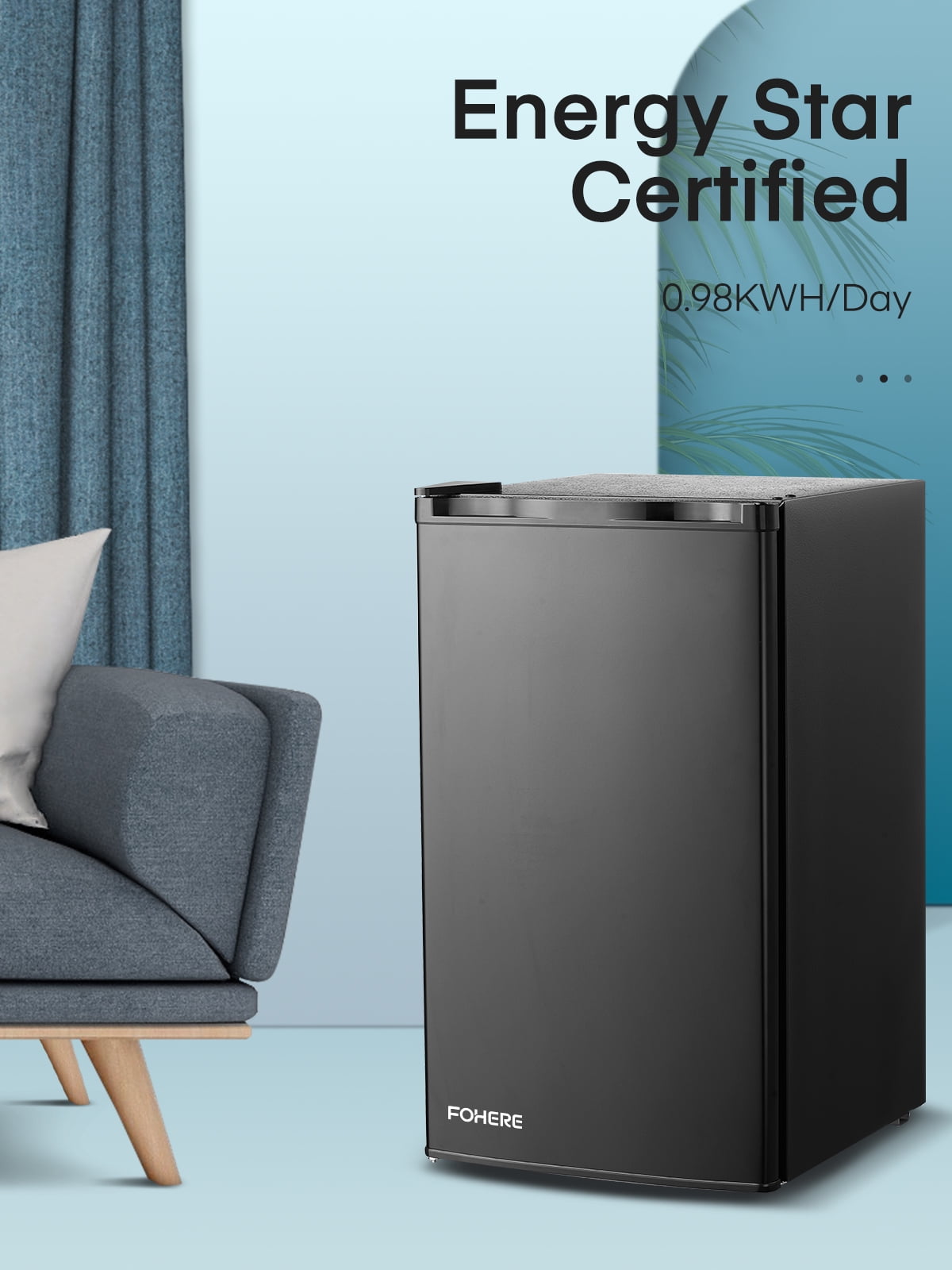 3.2 Cu. ft Refrigerator for Home, Fridge with Freezer for Bedroom, 31"D x 18"W x 19"H, Black