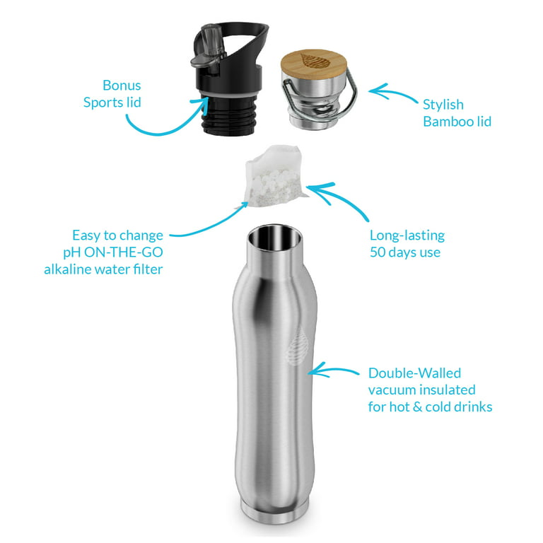 Invigorated Water pH ACTIVE Insulated Water Bottle - Filtered Alkaline  Water Bottle - Stainless Steel Water Bottle - Includes Alkaline Water  Filter +