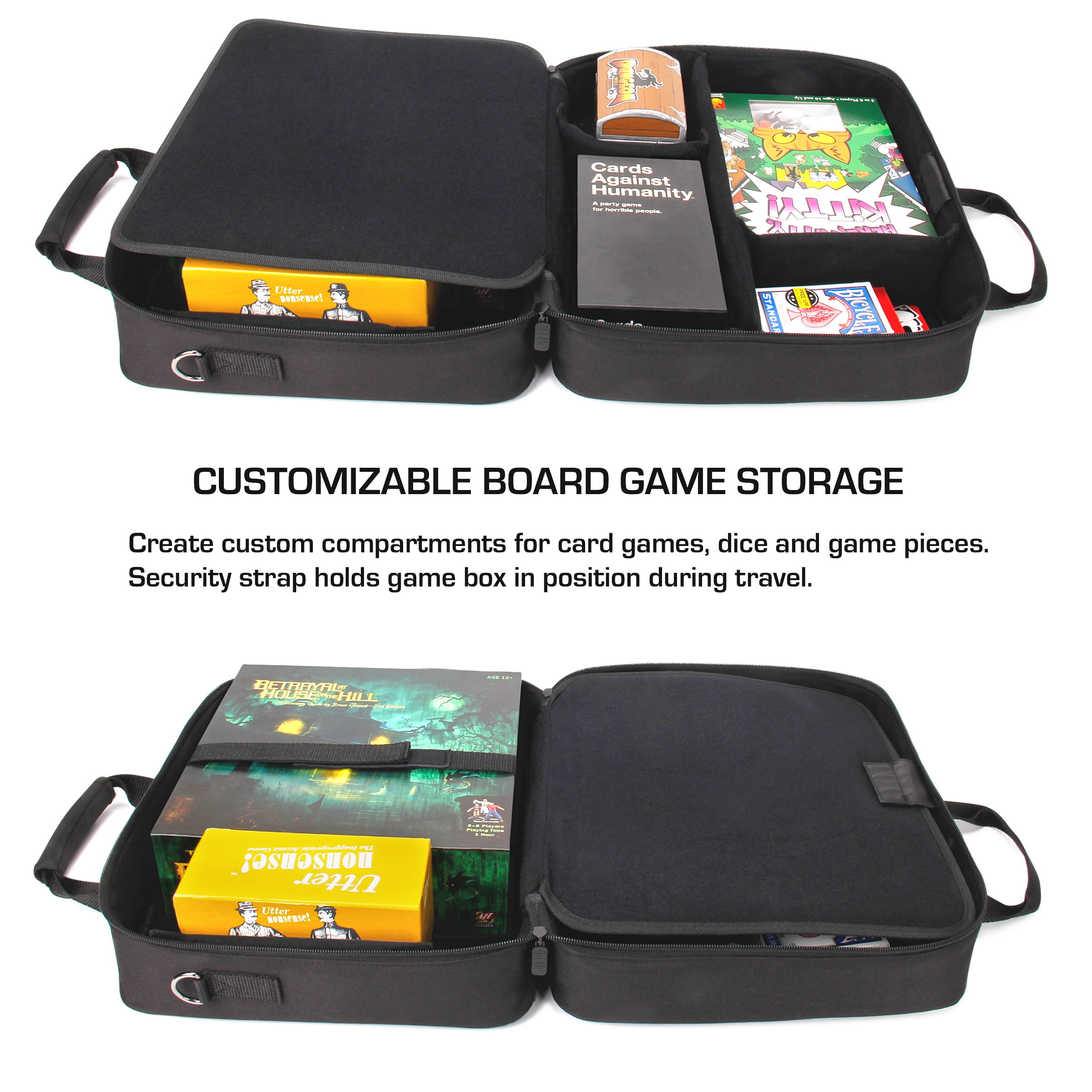 Board Game Carrying Case with Padded Shoulder Strap & Adjustable Storage Compartments by USA GEAR