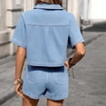 thumbnail image 7 of CHUMUD Two Piece Sets for Women Summer Outfits Short Sleeve Crop Denim Jacket Top Button Down Casual Jean Shirt with Pocket Mini Skorts Shorts, 7 of 7