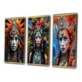 thumbnail image 3 of Designart "Festive Slavic Spiritual Portraits V" Boho Woman Framed Wall Art Set Of 3 - Red Woman Boho Frame Canvas Set For Living Room Decor, 3 of 6