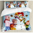 thumbnail image 1 of Snowman Duvet Cover Set King Size, Cartoon Style Design of Children Playing Outside in the Snow Holiday Feels, Decorative 3 Piece Bedding Set with 2 Pillow Shams, Multicolor, by Ambesonne, 1 of 3