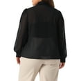 thumbnail image 4 of DARING DIVA Women's Plus Size Sheer Chiffon Bow Tie Neck Long Sleeve Blouse 1X Black, 4 of 6
