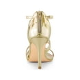 thumbnail image 2 of BLISSFUL STEP Women's Open Toe Strappy Ankle Strap Back Zip Stiletto Heel Sandals Gold 7, 2 of 6