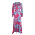 thumbnail image 3 of Qiopertar Mode Femmes Robe d'Été Décontractée Imprimée Col en V Manches Longues Robe Ample Liquidation Moins de 5$ en Solde Accès Anticipé, 3 of 5