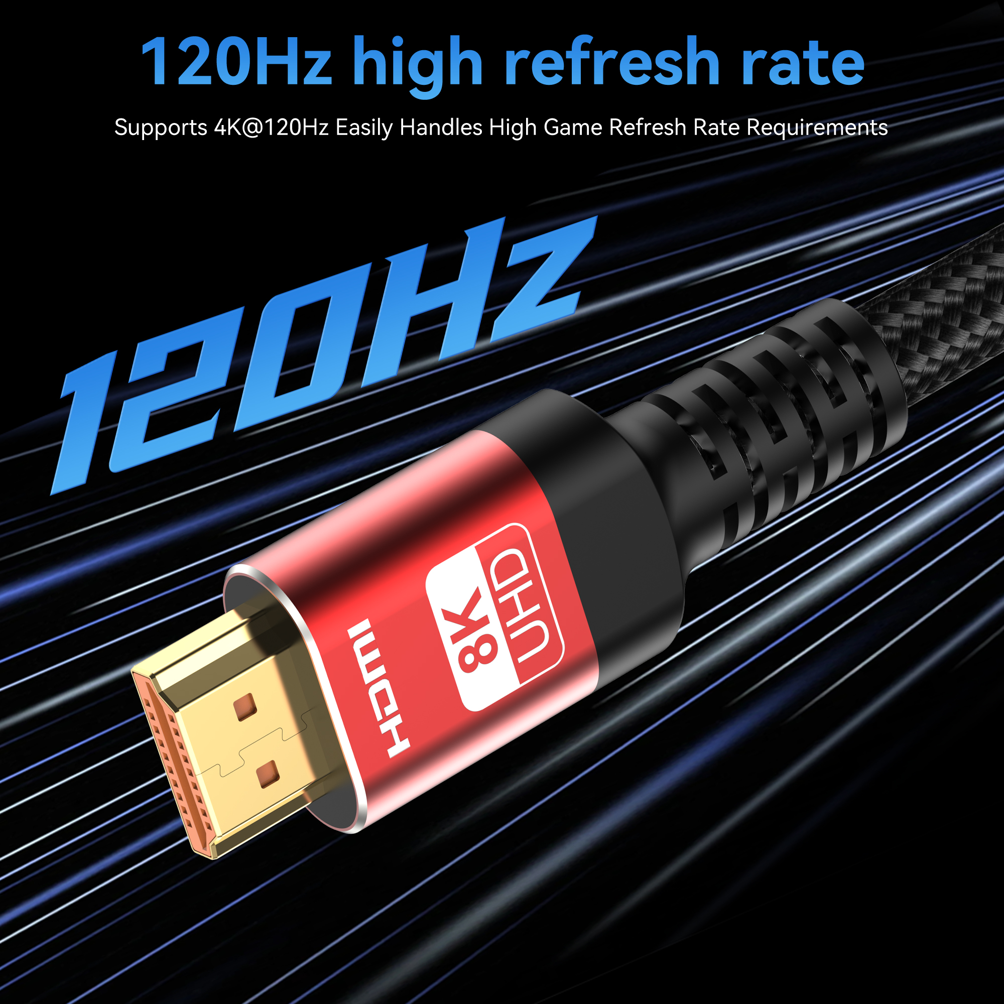 Hoey 8K HDMI 2.1 Cable 6ft, 48Gbps High-Speed Braided Cord photo 7