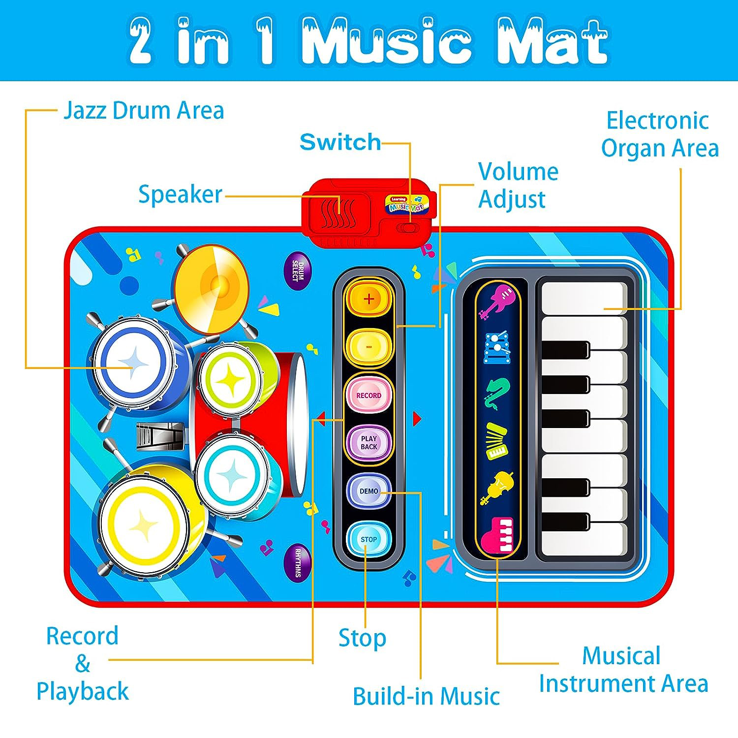 Richgv 2-in-1 Musical Play Mat Piano and Drum Toy photo 8
