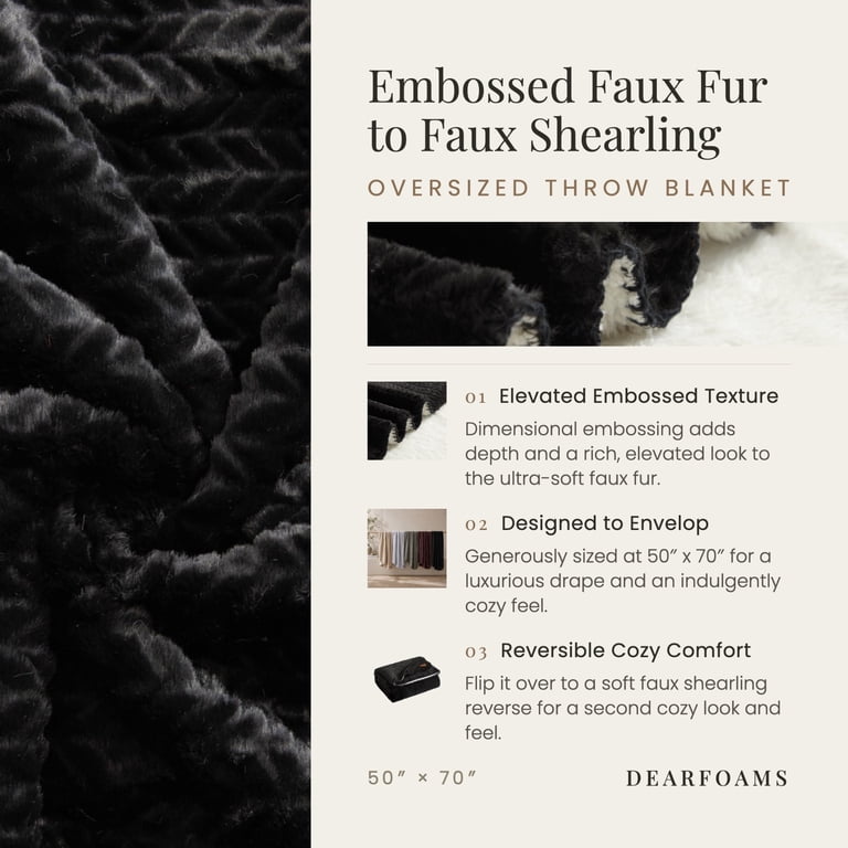 Dearfoams Reversible Embossed Faux Fur Black Throw Blanket photo 8