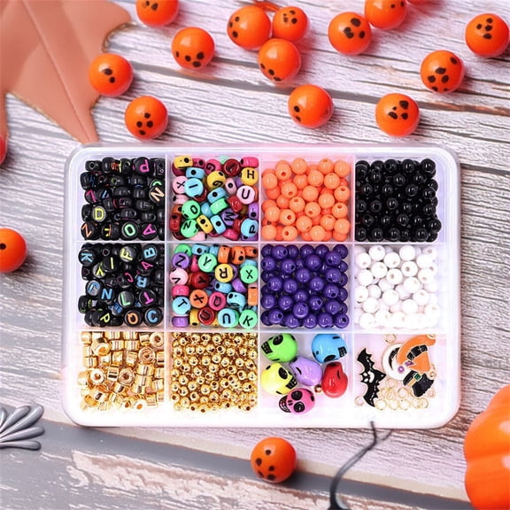 406Pcs Halloween Clay Beads Charms Clay Beads Kit with Box Halloween Bracelet Making Kit with Flat Polymer Clay Beads for Jewelry Making