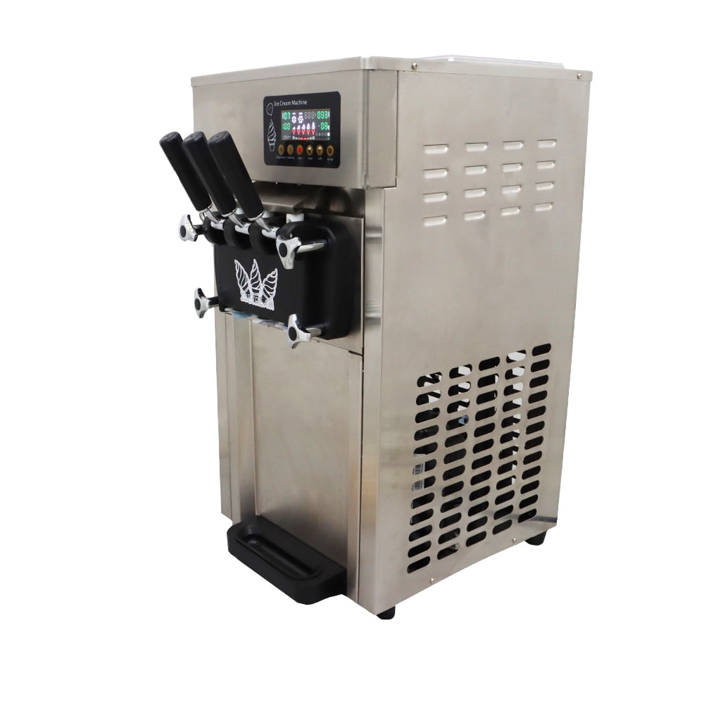 INTBUYING 3 Holes Soft Ice Cream Machine Multiple Flavors Ice Cream Maker and Ice Cream Frozen Cones Making LED Display