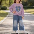 thumbnail image 3 of DJDLJWCJ 2 Piece Girls Casual Outfit Sets Cute Print Long Sleeve Crewneck Sweatshirt Elastic Waist Wide Leg Pants Set Purple Size 6M, 3 of 6
