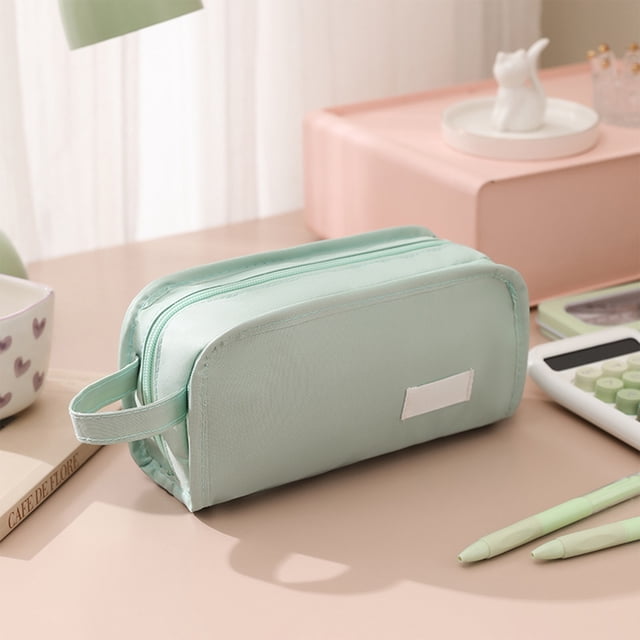 Bolsa de almacenamiento multifuncional de gran capacidad, estuche para lápices de varias capas, bolsa de almacenamiento de útiles escolares, verde