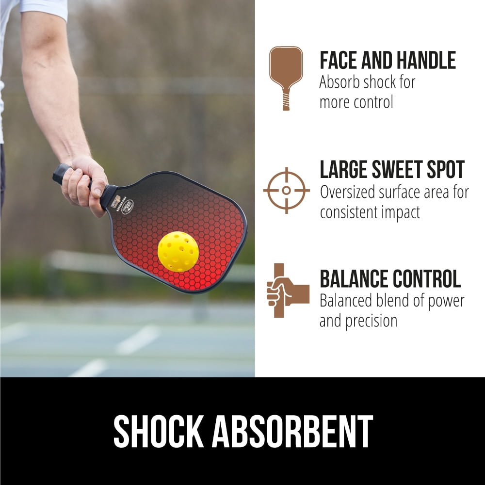 Gorilla Gear Pickleball Paddle Set of 2 with Pickleball Balls, Bag, USAPA Approved Fiberglass Racket, Red