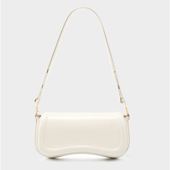 Genuine Cowhide Women Shoulder Bag, Smooth Leather Minimalist Underarm Flap Baguette Bag