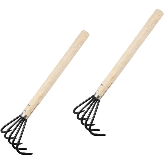 2-Pack Clam and Seafood Rake with Wooden Handle – High-Carbon Steel Digging Tool for Beach Harvesting(1Set, B)