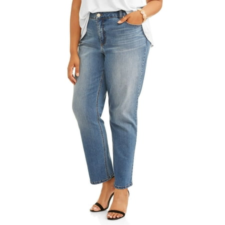 Women's Plus 5 Pocket Classic Straight Leg Stretch Jean, Available in Regular and Short (Best Boyfriend Jeans For Short Legs)