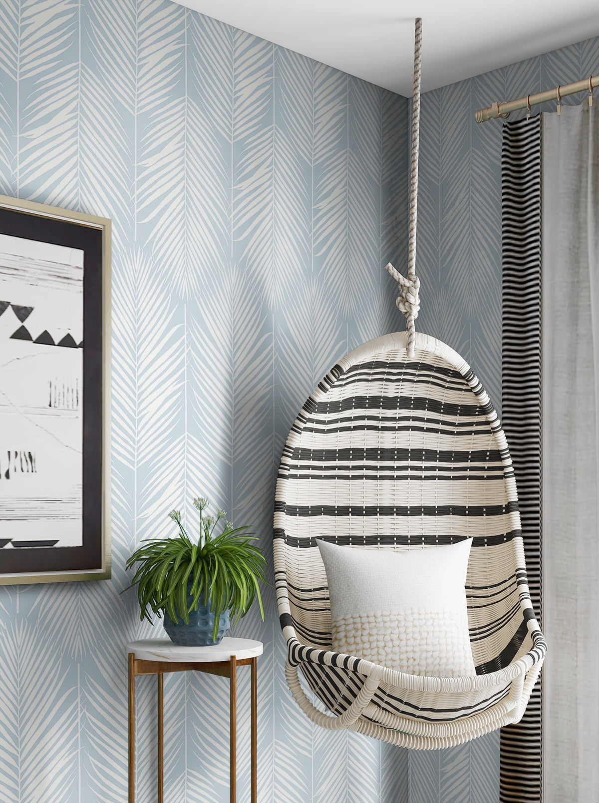 NextWall Hampton Blue Palm Silhouette Peel and Stick Wallpaper