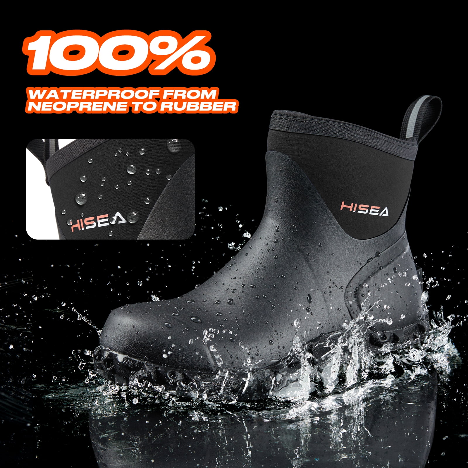 HISEA Men's Rubber Rain Boots Waterproof Outdoor Ankle Mud Boots Black US Size 10