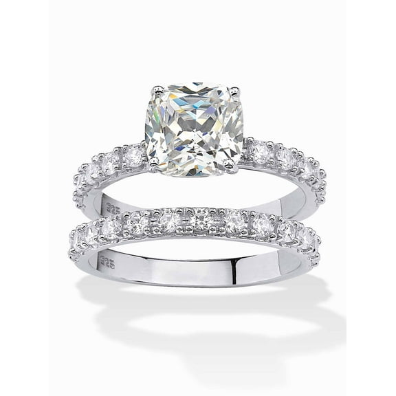 PalmBeach Jewelry Cushion-Cut Cubic Zirconia Bridal Engagement Ring Set 2.45 TCW in 18k Gold-Plated or Platinum-Plated Sterling Silver