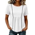 thumbnail image 5 of hoksml Women's Cotton Linen Peplum Blouse, Round Neck Short Sleeve Loose Fit Casual Summer Daily Wear Shirt, 5 of 7