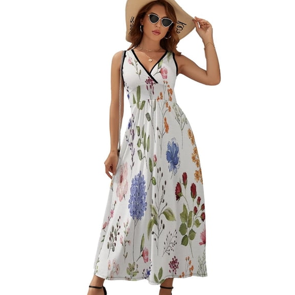 Spring Green Botanical Colorful Wildflower Dress Fashion Boho Beach Long Dresses Female Party Printed Maxi Dress