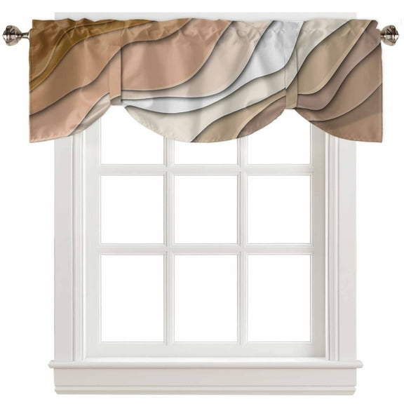 Fsddascl Brown Ombre Tie Up Valance Curtains for Windows, Kitchen Curtains Window Treatments, Modern Geometric Abstract Aesthetic Cream Short Window Shades Valances for Bedroom Bathroom Cafe 54"x18"