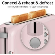 2-Slice Slim Toaster, 6 Shade Settings with Cancel, Reheat & Defrost, 10 Long Slot, Auto Shut off, Removable Crumb Tray, Pink