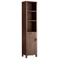 thumbnail image 3 of Ktaxon Fluted Bathroom Storage Cabinet Narrow Tall, Freestanding Cabinet Storage Tower with Grille Single Door and One Drawer, Walnut, 3 of 10