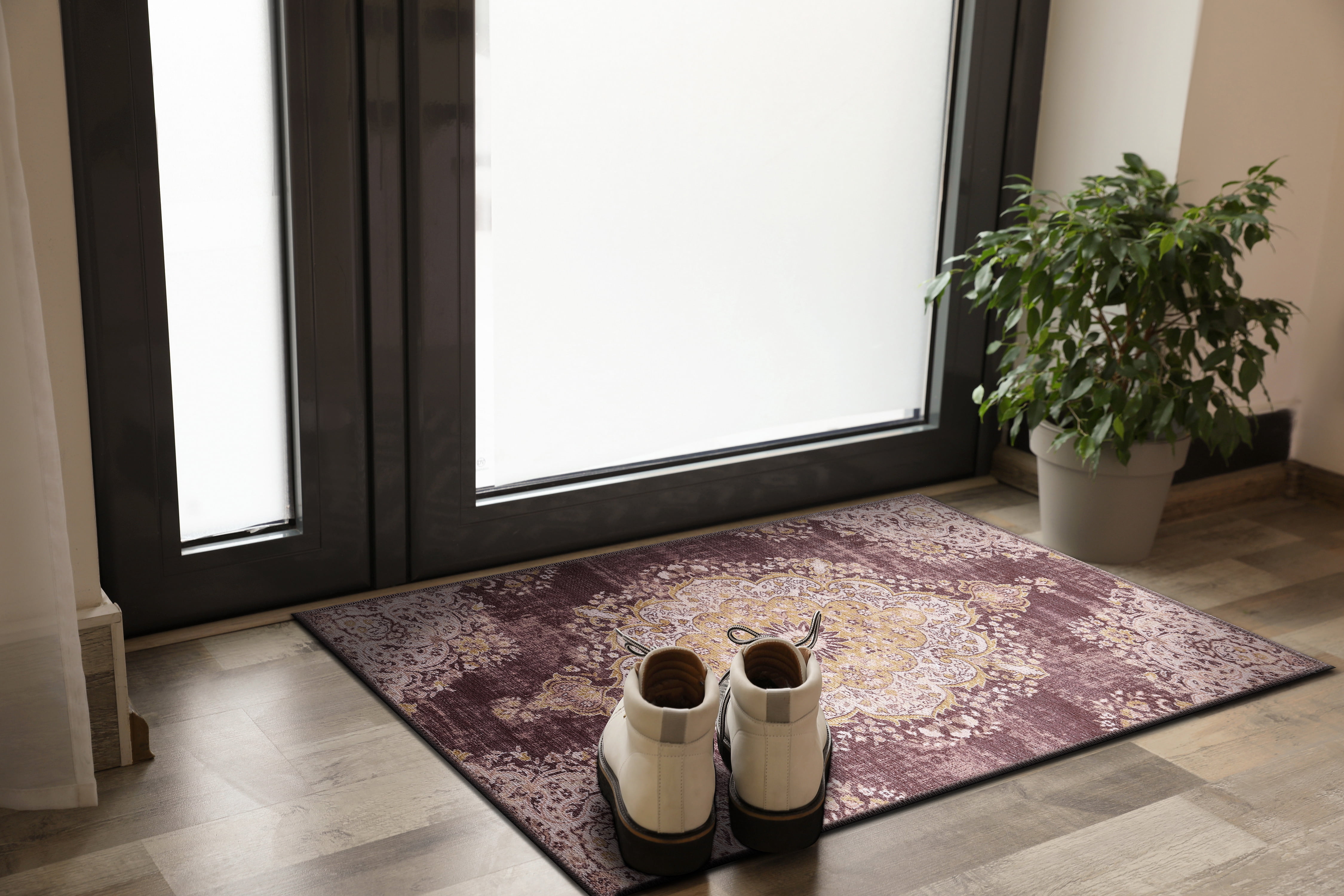 CAMILSON Machine Washable Rug, Distressed Vintage Area Rugs, Stain and Water Resistant, Traditional Bohemian Indoor Carpet (2x3, Yellow)