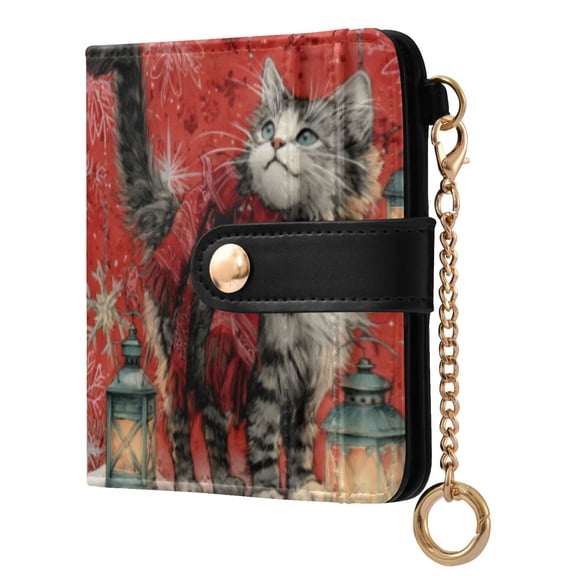 Qxltty Christmas Cute Tabby Cat Ladies Wallet Rfid Slim Thin Compact Credit Card Women Wallet Zipper Coin Pocket and ID Window for Female Gifts