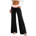 thumbnail image 3 of Lmueinov Womens Color Block Yoga Pants with Pockets High Waisted Soft Flowy Trousers Full Length Loungewear Pants For Women Daily Workout, 3 of 6