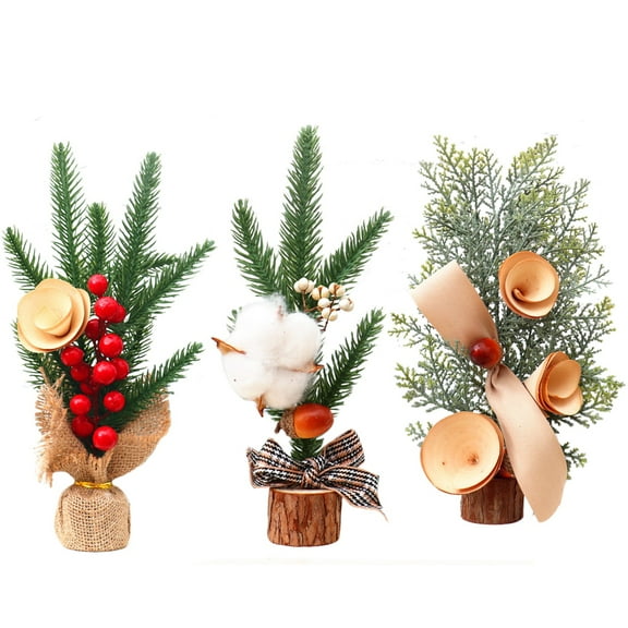 3PCS, Mini Christmas Tree with Christmas Ornaments Pine Cone Berry, Small Xmas Tree for Christmas Decorations Indoor Outdoor