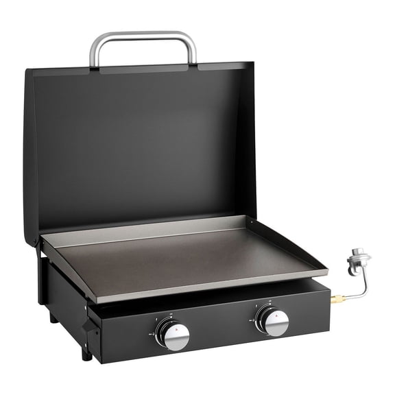 Gas Griddle 2 Burner, 22 inch Tabletop Propane Griddle with Lid, Portable Flat Top Grill for Outdoor Cooking, Camping, Tailgating - Oil Tray Included
