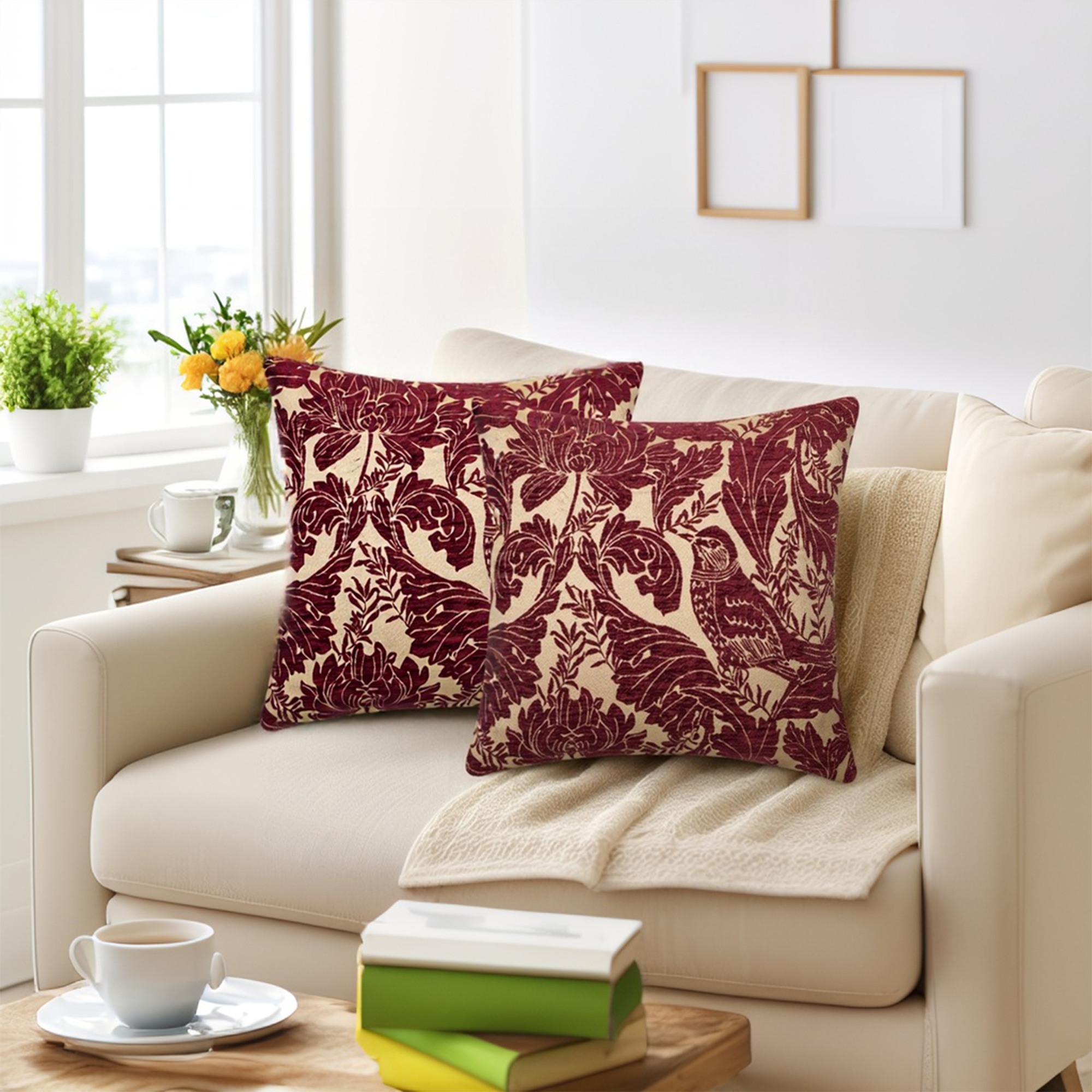 Unique Bargains Throw Pillow Covers Set of 2, Floral Decor Cushion Cover Green 18" x 18"