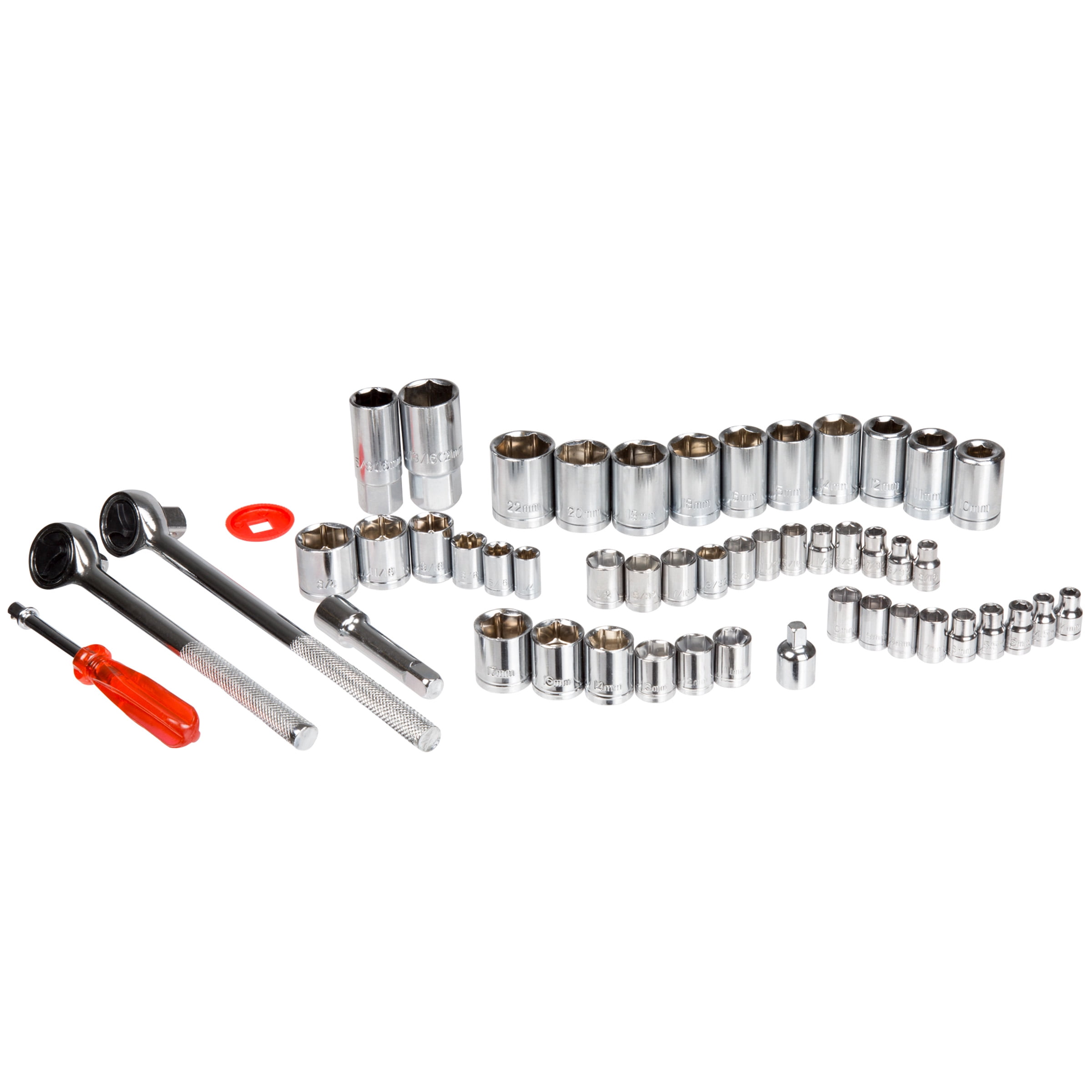 Stalwart 52-Piece Drive Socket Set with Tool Box – 1/4, 3/8, and 1/2 – SAE and Metric