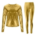 thumbnail image 3 of QHFBli Women's Metallic T-Shirt and Legging Trousers Round Neck Long Sleeves Shining Disco Tee Top Pant Neck Jumpsuit Outfit, 3 of 3